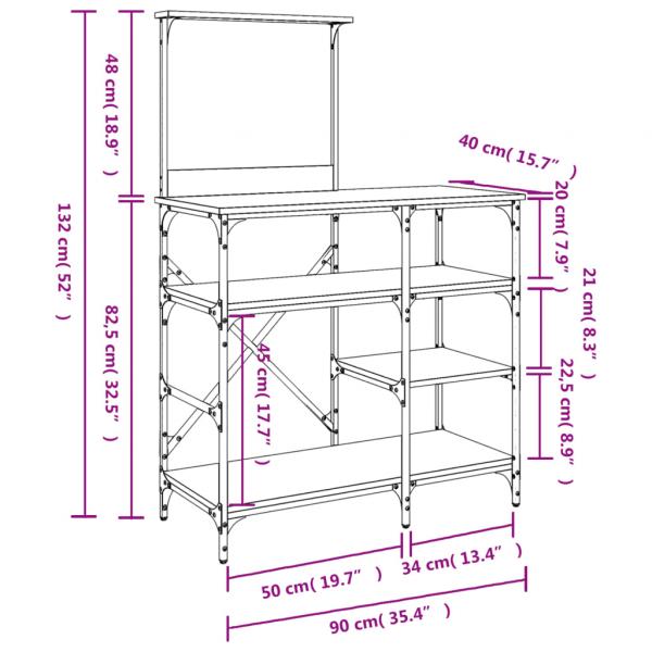 Bäckerregal Braun Eichen-Optik 90x40x132cm Holzwerkstoff Metall