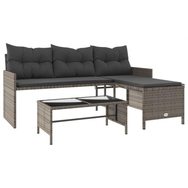 Gartensofa in L-Form mit Tisch und Kissen Grau Poly Rattan