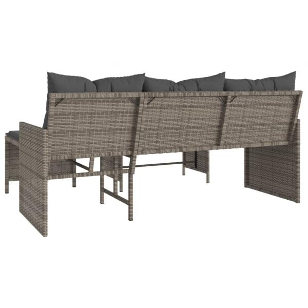 Gartensofa in L-Form mit Tisch und Kissen Grau Poly Rattan