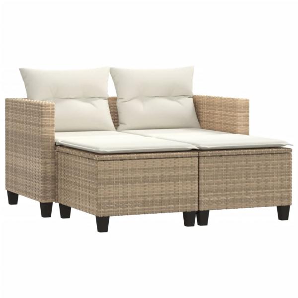 ARDEBO.de - Gartensofa 2-Sitzer mit Hockern Beige Poly Rattan