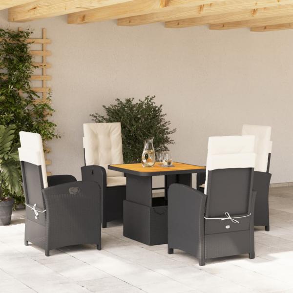 ARDEBO.de - 5-tlg. Garten-Essgruppe mit Kissen Schwarz Poly Rattan