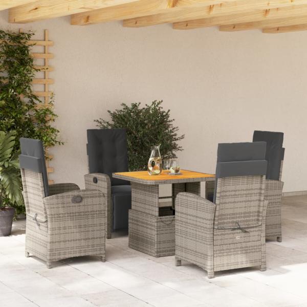 ARDEBO.de - 5-tlg. Garten-Essgruppe mit Kissen Grau Poly Rattan