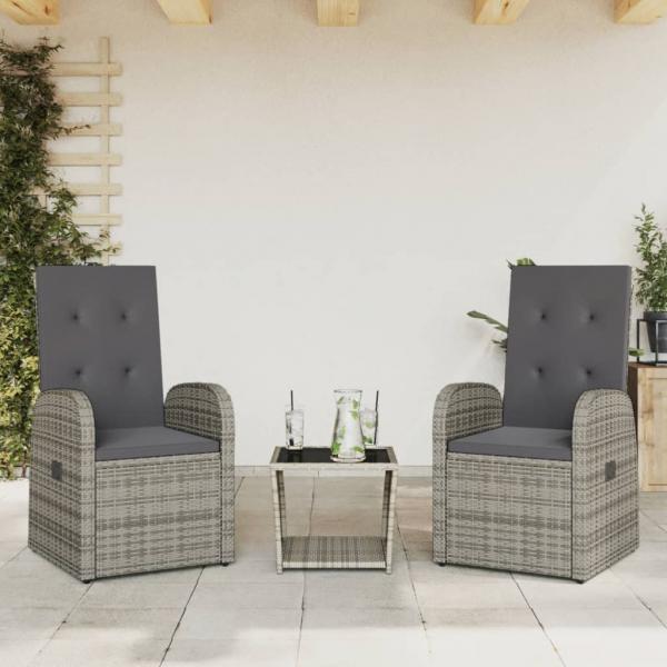 ARDEBO.de - 3-tlg. Garten-Essgruppe mit Kissen Grau Poly Rattan