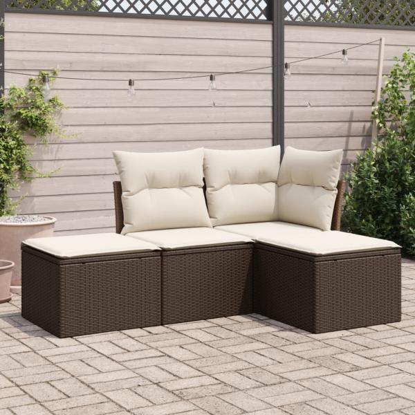 ARDEBO.de - 4-tlg. Garten-Sofagarnitur mit Kissen Braun Poly Rattan