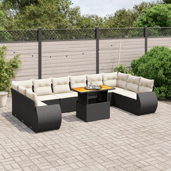 ARDEBO.de - 11-tlg. Garten-Sofagarnitur mit Kissen Schwarz Poly Rattan