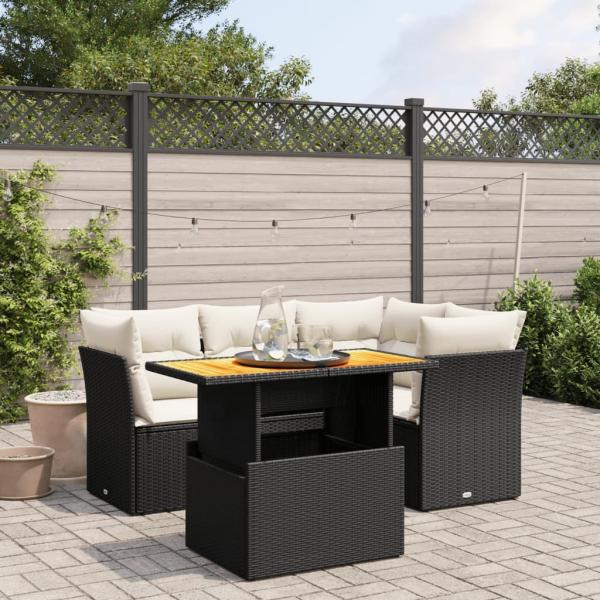 ARDEBO.de - 5-tlg. Garten-Sofagarnitur mit Kissen Schwarz Poly Rattan