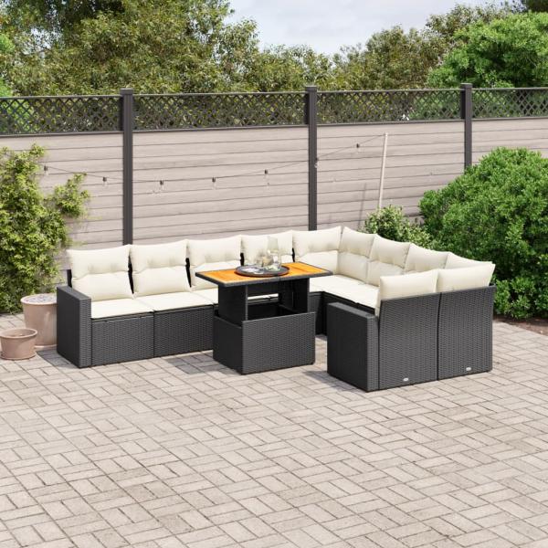 ARDEBO.de - 10-tlg. Garten-Sofagarnitur mit Kissen Schwarz Poly Rattan