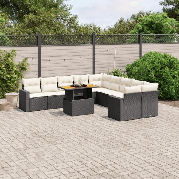 ARDEBO.de - 11-tlg. Garten-Sofagarnitur mit Kissen Schwarz Poly Rattan