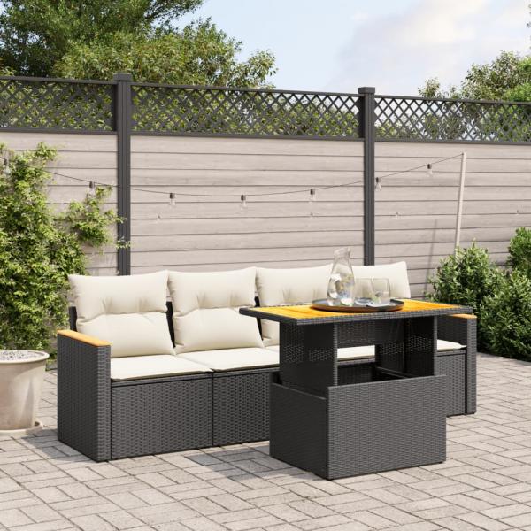 ARDEBO.de - 5-tlg. Garten-Sofagarnitur mit Kissen Schwarz Poly Rattan