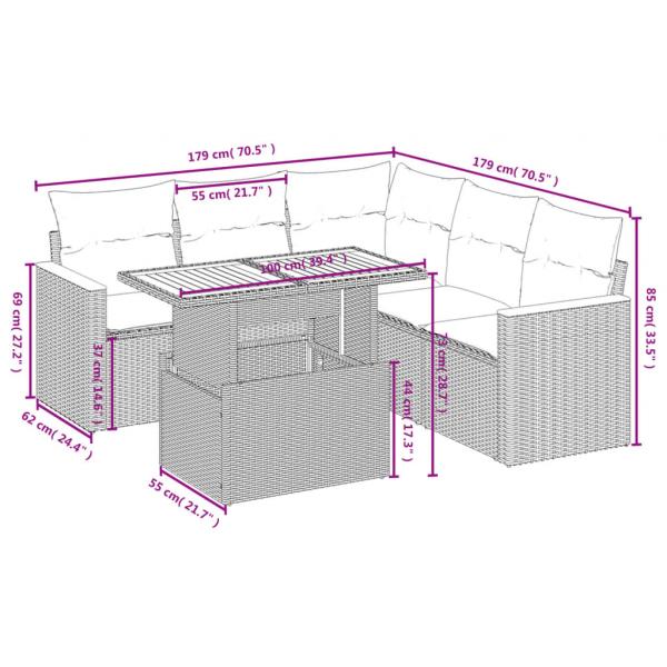 6-tlg. Garten-Sofagarnitur mit Kissen Schwarz Poly Rattan