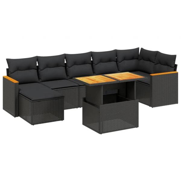 8-tlg. Garten-Sofagarnitur mit Kissen Schwarz Poly Rattan