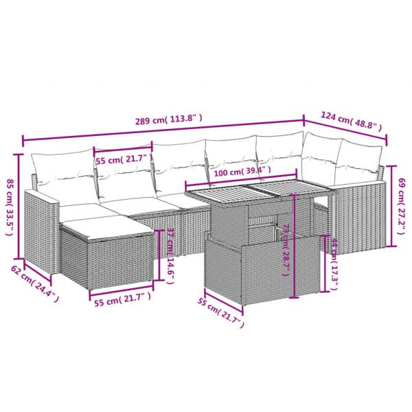 8-tlg. Garten-Sofagarnitur mit Kissen Schwarz Poly Rattan