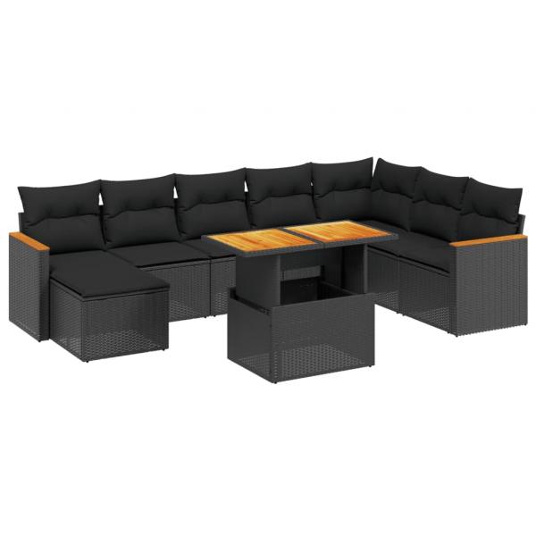 9-tlg. Garten-Sofagarnitur mit Kissen Schwarz Poly Rattan