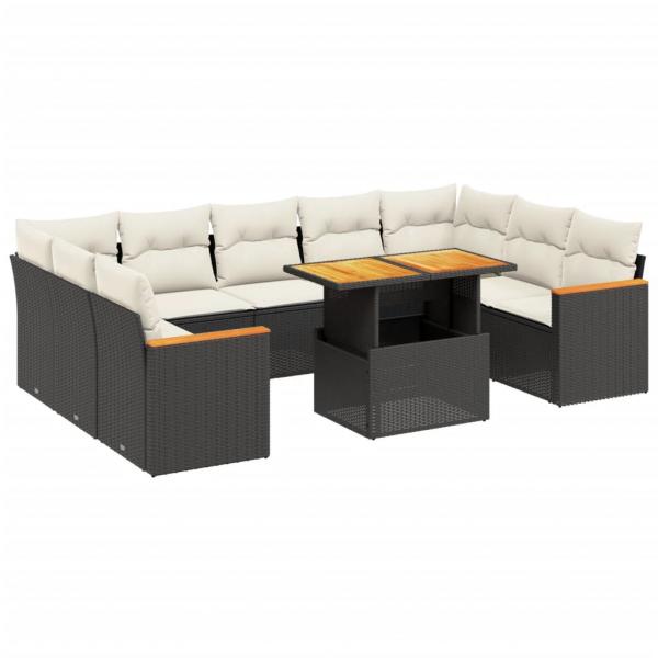 11-tlg. Garten-Sofagarnitur mit Kissen Schwarz Poly Rattan