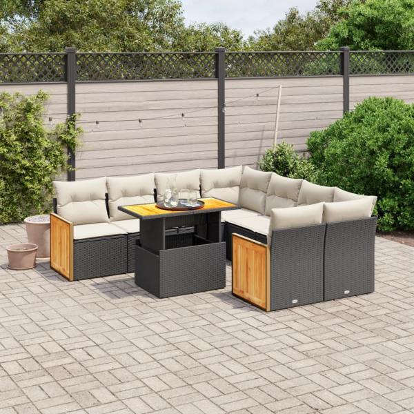 ARDEBO.de - 9-tlg. Garten-Sofagarnitur mit Kissen Schwarz Poly Rattan