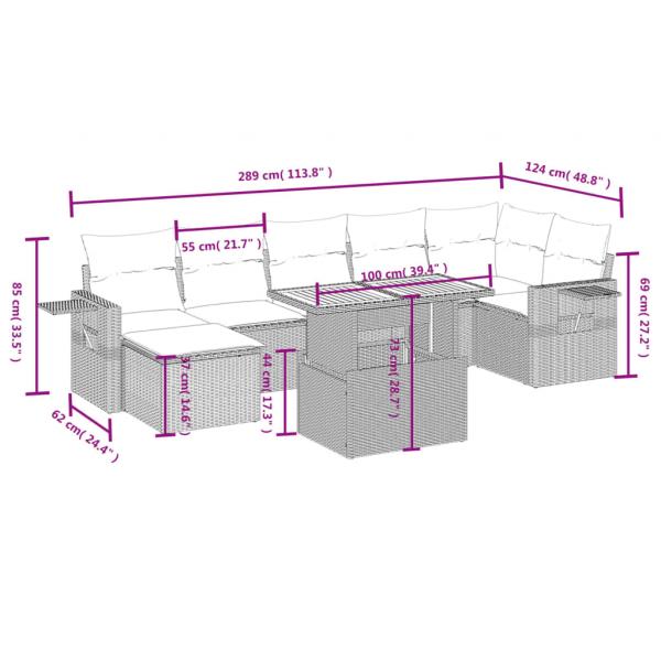 8-tlg. Garten-Sofagarnitur mit Kissen Schwarz Poly Rattan