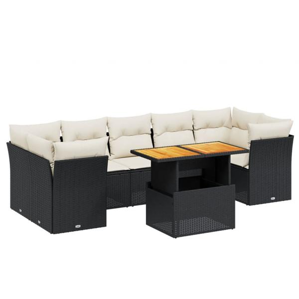 8-tlg. Garten-Sofagarnitur mit Kissen Schwarz Poly Rattan