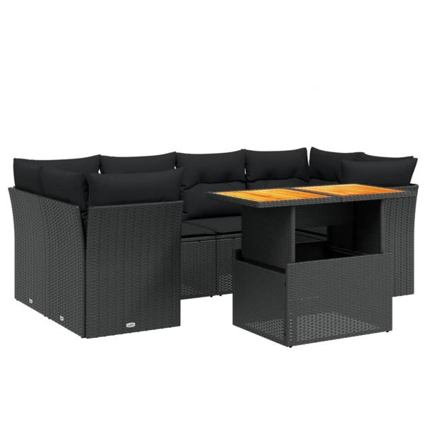 7-tlg. Garten-Sofagarnitur mit Kissen Schwarz Poly Rattan