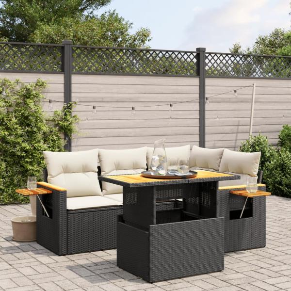 ARDEBO.de - 5-tlg. Garten-Sofagarnitur mit Kissen Schwarz Poly Rattan