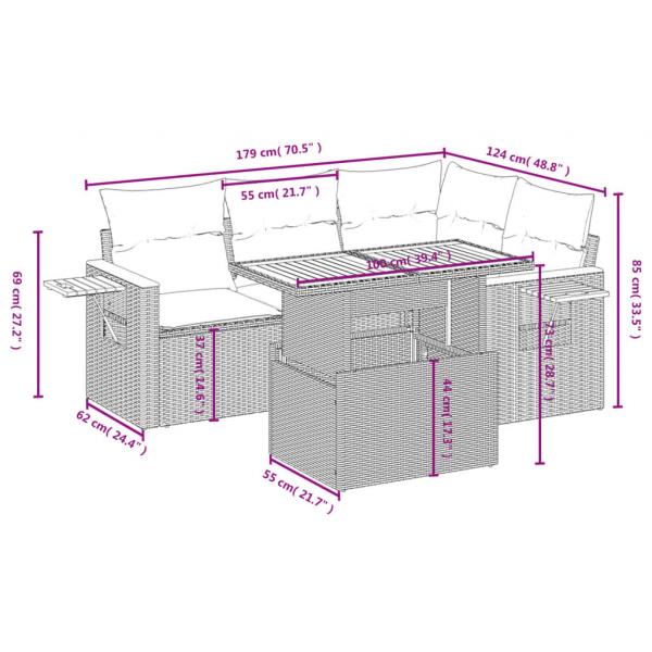 5-tlg. Garten-Sofagarnitur mit Kissen Schwarz Poly Rattan