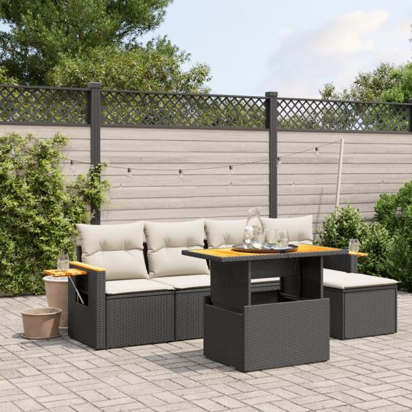 ARDEBO.de - 6-tlg. Garten-Sofagarnitur mit Kissen Schwarz Poly Rattan