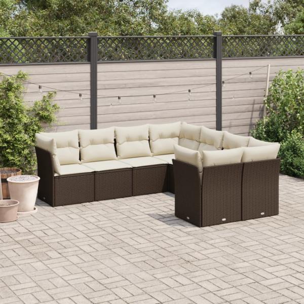 ARDEBO.de - 8-tlg. Garten-Sofagarnitur mit Kissen Braun Poly Rattan