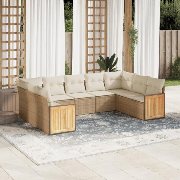 ARDEBO.de - 8-tlg. Garten-Sofagarnitur mit Kissen Beige Poly Rattan