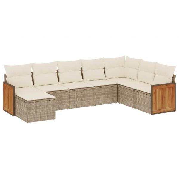 8-tlg. Garten-Sofagarnitur mit Kissen Beige Poly Rattan