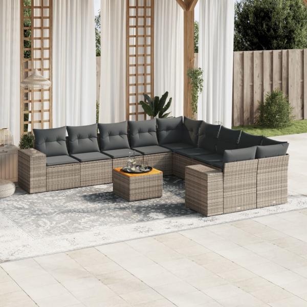 ARDEBO.de - 11-tlg. Garten-Sofagarnitur mit Kissen Grau Poly Rattan