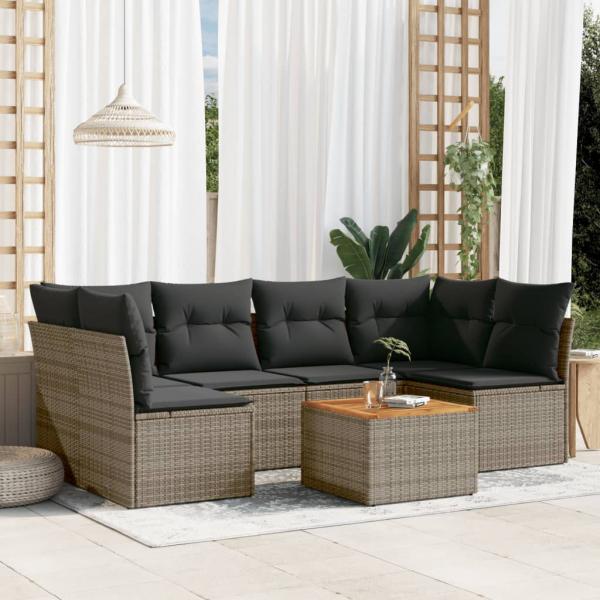 ARDEBO.de - 7-tlg. Garten-Sofagarnitur mit Kissen Grau Poly Rattan