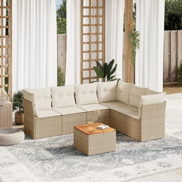 ARDEBO.de - 7-tlg. Garten-Sofagarnitur mit Kissen Beige Poly Rattan