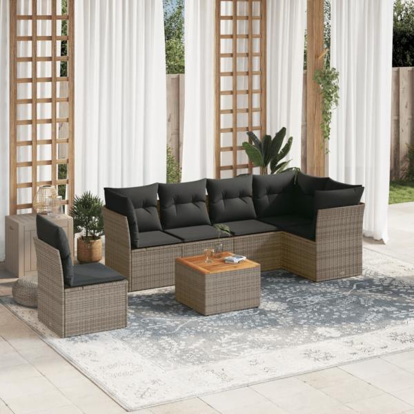 ARDEBO.de - 7-tlg. Garten-Sofagarnitur mit Kissen Grau Poly Rattan