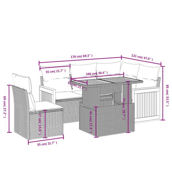 6-tlg. Garten-Sofagarnitur mit Kissen Schwarz Poly Rattan