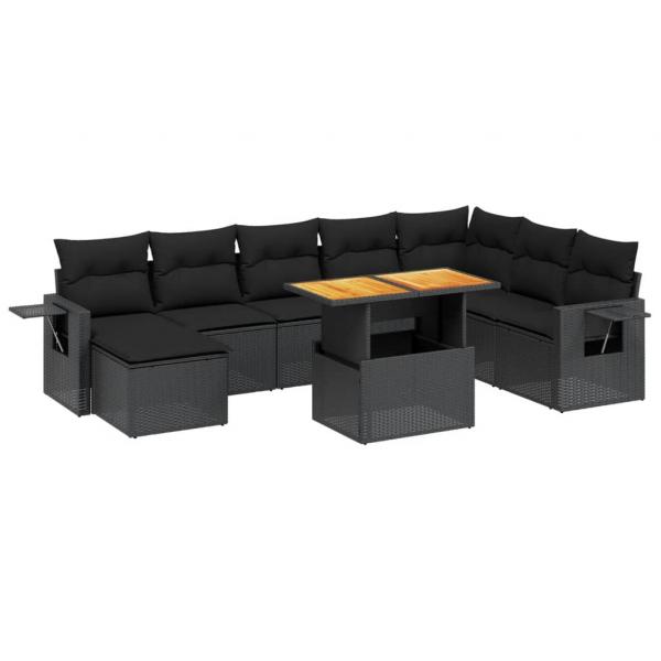 ARDEBO.de - 9-tlg. Garten-Sofagarnitur mit Kissen Schwarz Poly Rattan