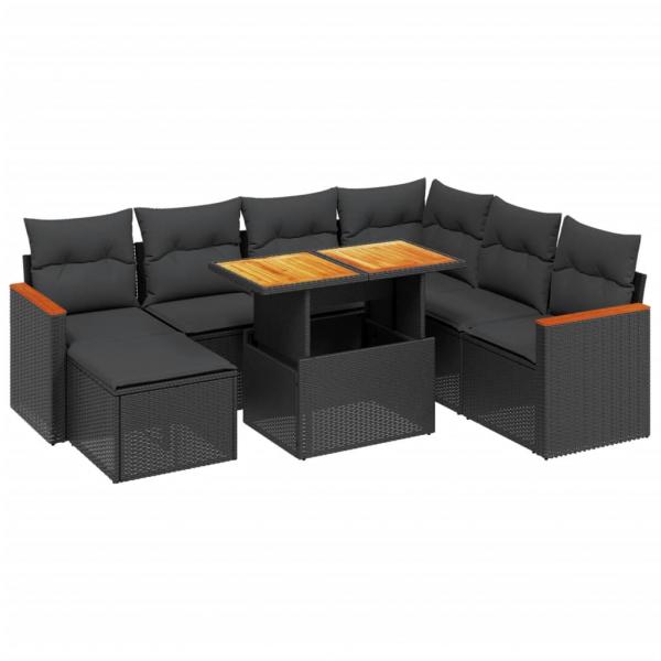 8-tlg. Garten-Sofagarnitur mit Kissen Schwarz Poly Rattan