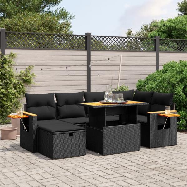 ARDEBO.de - 7-tlg. Garten-Sofagarnitur mit Kissen Schwarz Poly Rattan