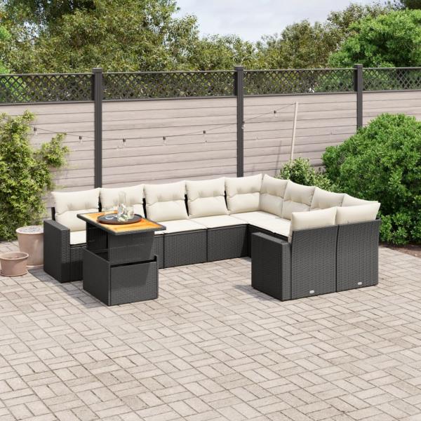 ARDEBO.de - 10-tlg. Garten-Sofagarnitur mit Kissen Schwarz Poly Rattan