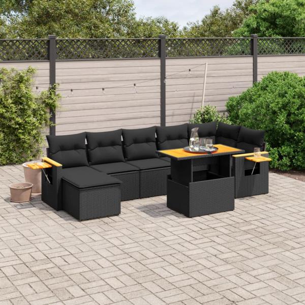 ARDEBO.de - 8-tlg. Garten-Sofagarnitur mit Kissen Schwarz Poly Rattan