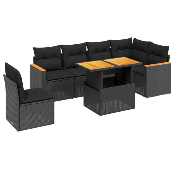 7-tlg. Garten-Sofagarnitur mit Kissen Schwarz Poly Rattan