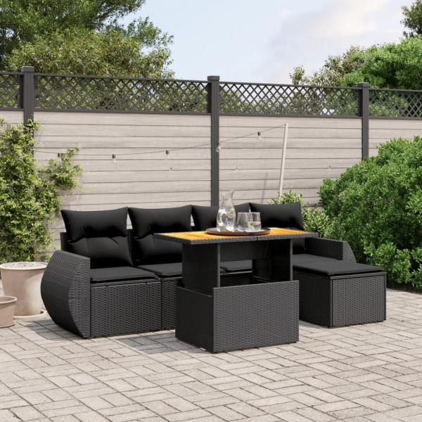 ARDEBO.de - 6-tlg. Garten-Sofagarnitur mit Kissen Schwarz Poly Rattan