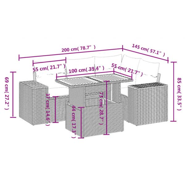 5-tlg. Garten-Sofagarnitur mit Kissen Schwarz Poly Rattan