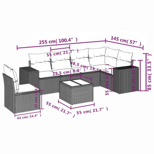 7-tlg. Garten-Sofagarnitur mit Kissen Schwarz Poly Rattan