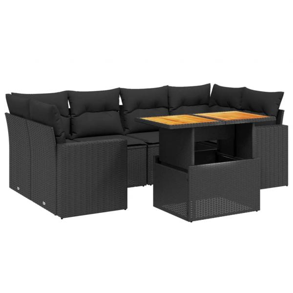 7-tlg. Garten-Sofagarnitur mit Kissen Schwarz Poly Rattan