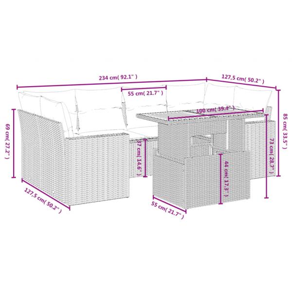 7-tlg. Garten-Sofagarnitur mit Kissen Schwarz Poly Rattan