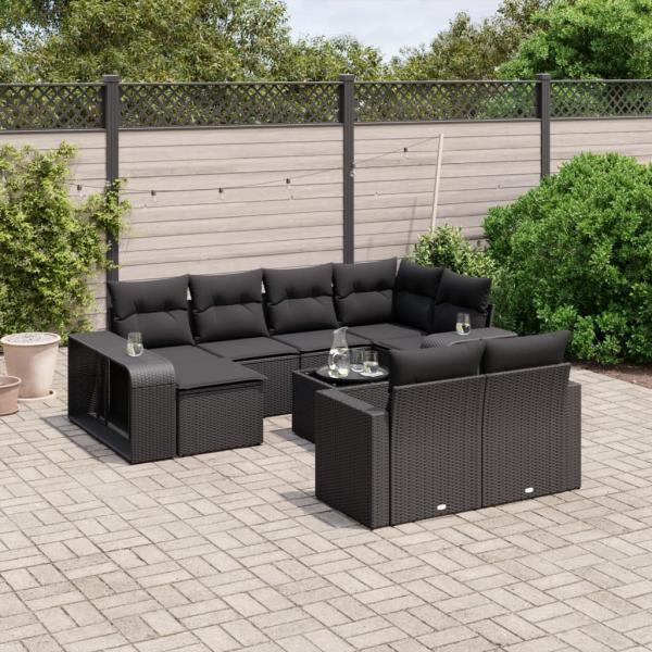 ARDEBO.de - 11-tlg. Garten-Sofagarnitur mit Kissen Schwarz Poly Rattan