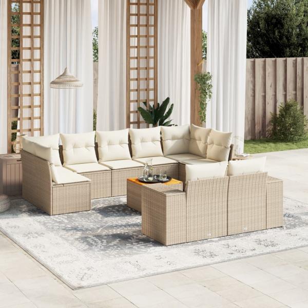 ARDEBO.de - 10-tlg. Garten-Sofagarnitur mit Kissen Beige Poly Rattan