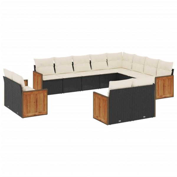 12-tlg. Garten-Sofagarnitur mit Kissen Schwarz Poly Rattan