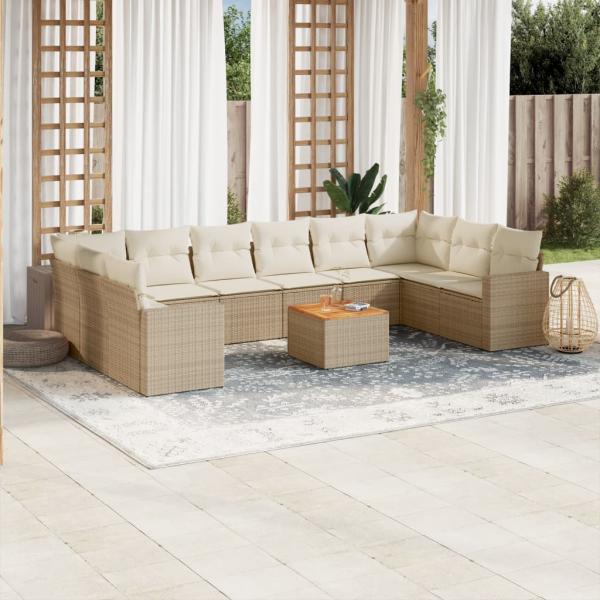 ARDEBO.de - 11-tlg. Garten-Sofagarnitur mit Kissen Beige Poly Rattan