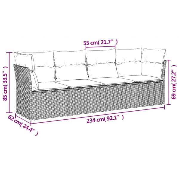 4-tlg. Garten-Sofagarnitur mit Kissen Braun Poly Rattan