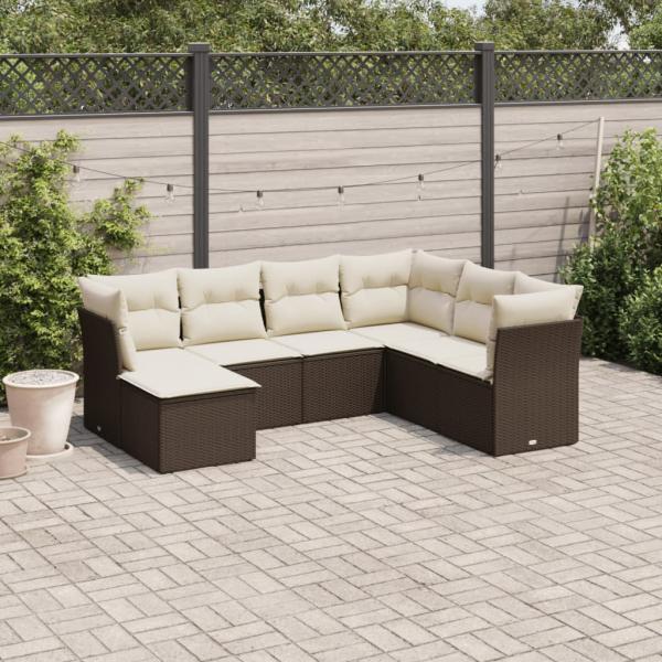 ARDEBO.de - 7-tlg. Garten-Sofagarnitur mit Kissen Braun Poly Rattan